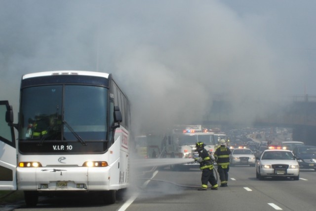 Bus fire on Garden State Parkway North, July 10, 2007.